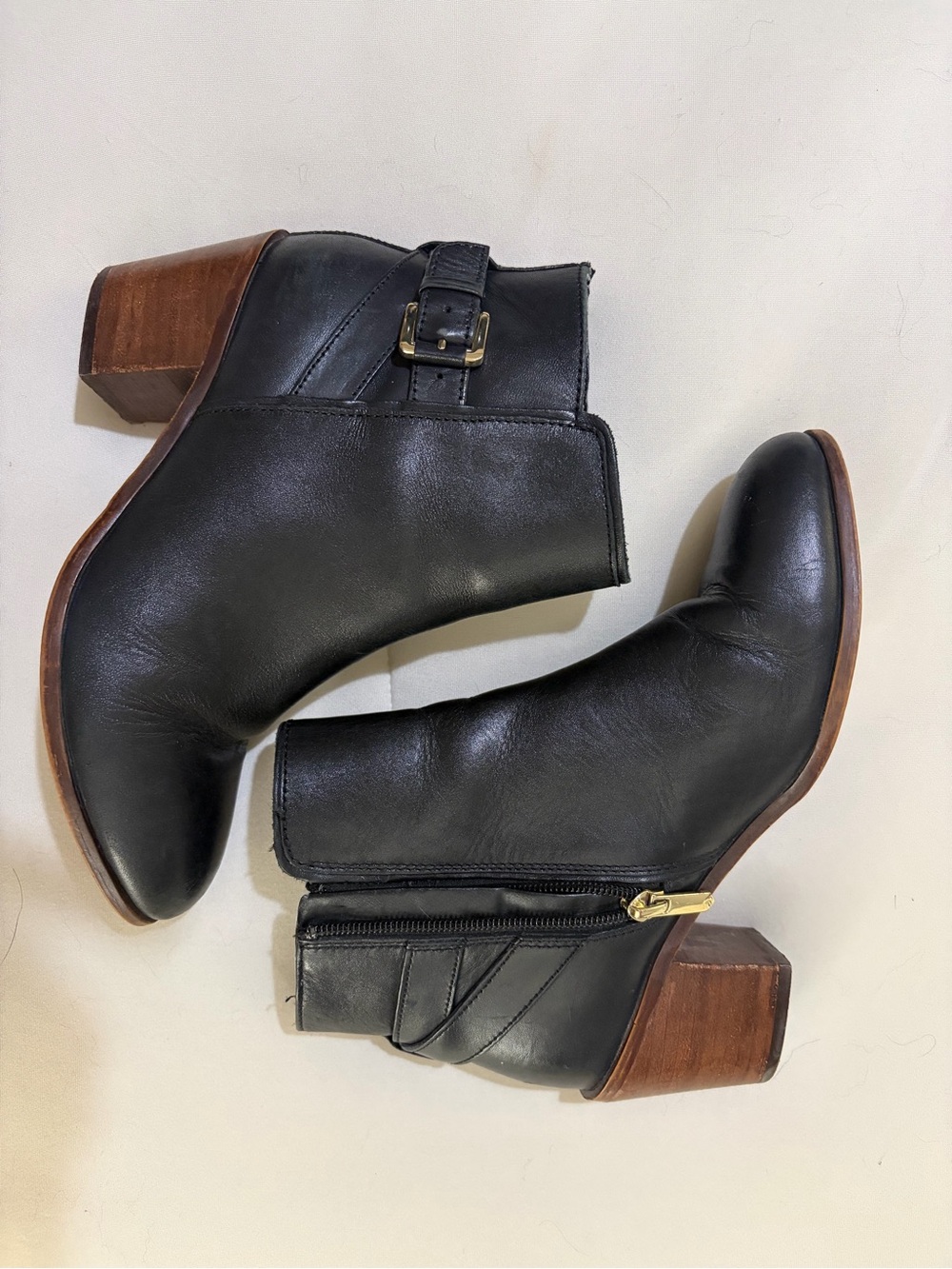 Sam Edelman Black Leather Ankle Booties with Wood Block Heel